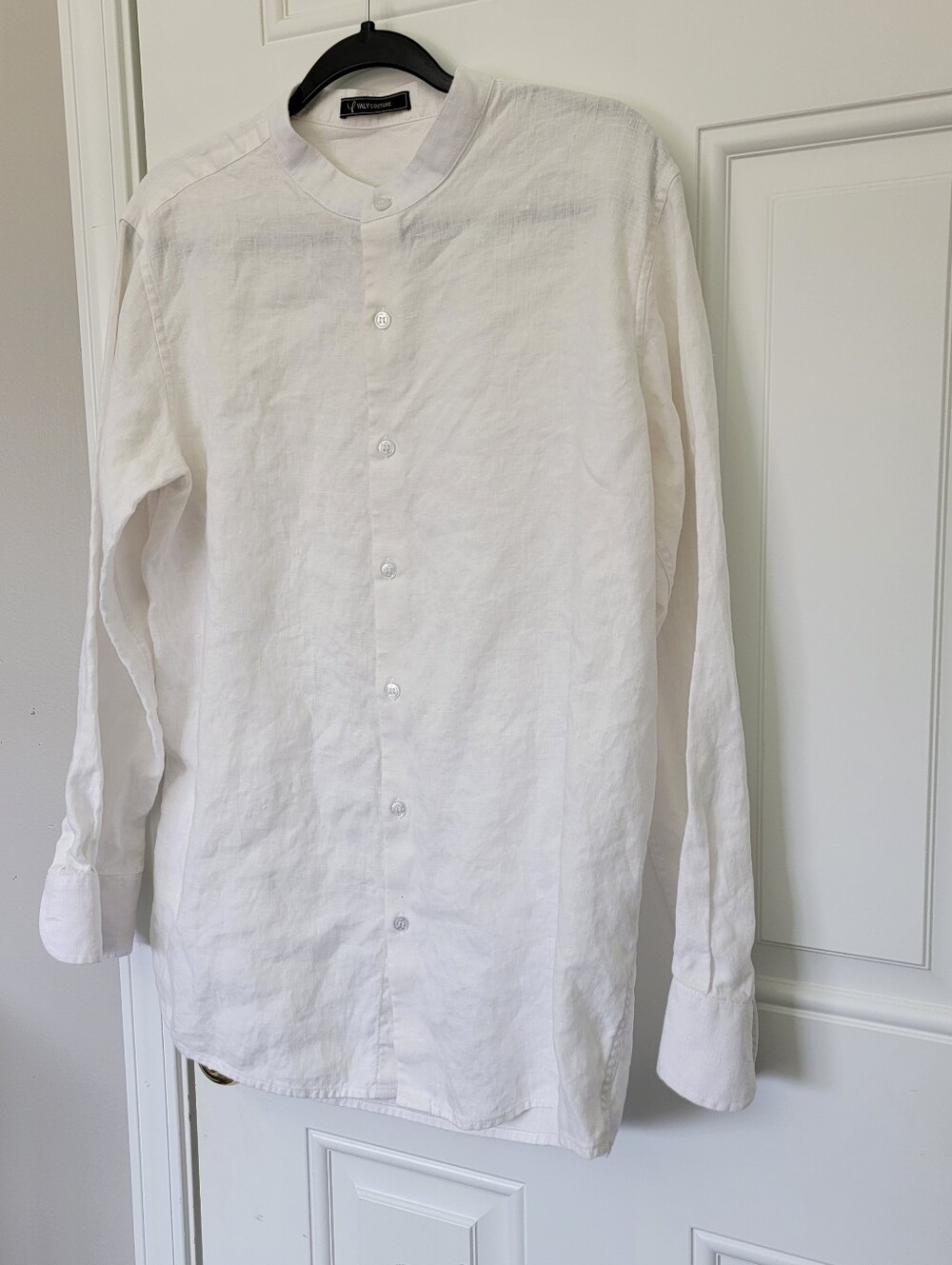 Yaly Couture Men's 100% Linen Collarless Button Down Shirt XL See Measurements - Picture 3 of 8